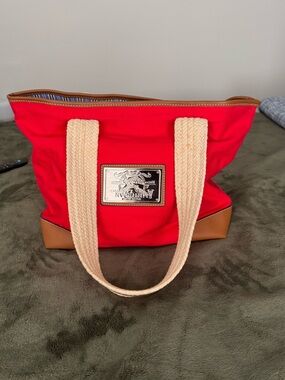 American Living Red Canvas Bag Faux Leather Trim